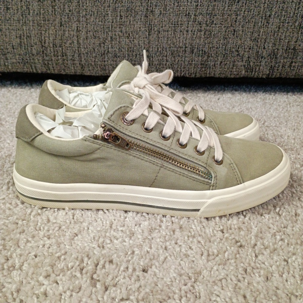 Taos Womens 8 Z Soul Canvas Zipper Casual Sneakers Lace Up Khaki Shoes - Picture 2 of 11